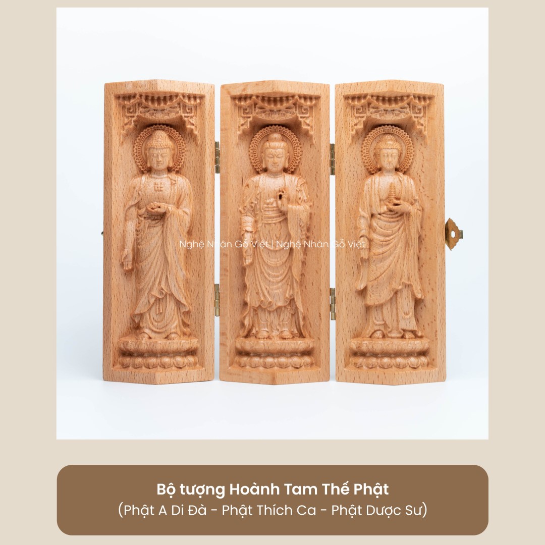 Bộ tượng Phật Hoành Tam Thế Phật gấp tròn - mẫu đứng (15cm)