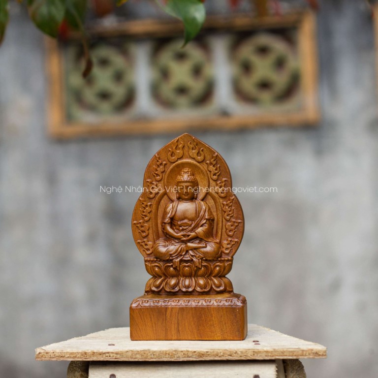 Phật hộ mệnh 2 mặt gỗ bách xanh - Như Lai Đại Phật (tuổi Mùi, Thân)