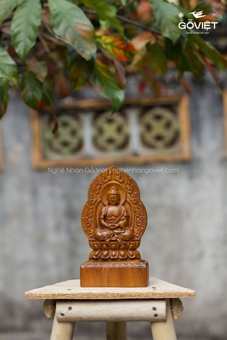 Phật hộ mệnh 2 mặt gỗ bách xanh - Như Lai Đại Phật (tuổi Mùi, Thân)