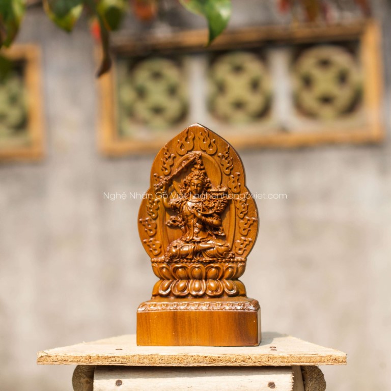 Phật hộ mệnh 2 mặt gỗ bách xanh - Văn Thù Bồ Tát (tuổi Mão)