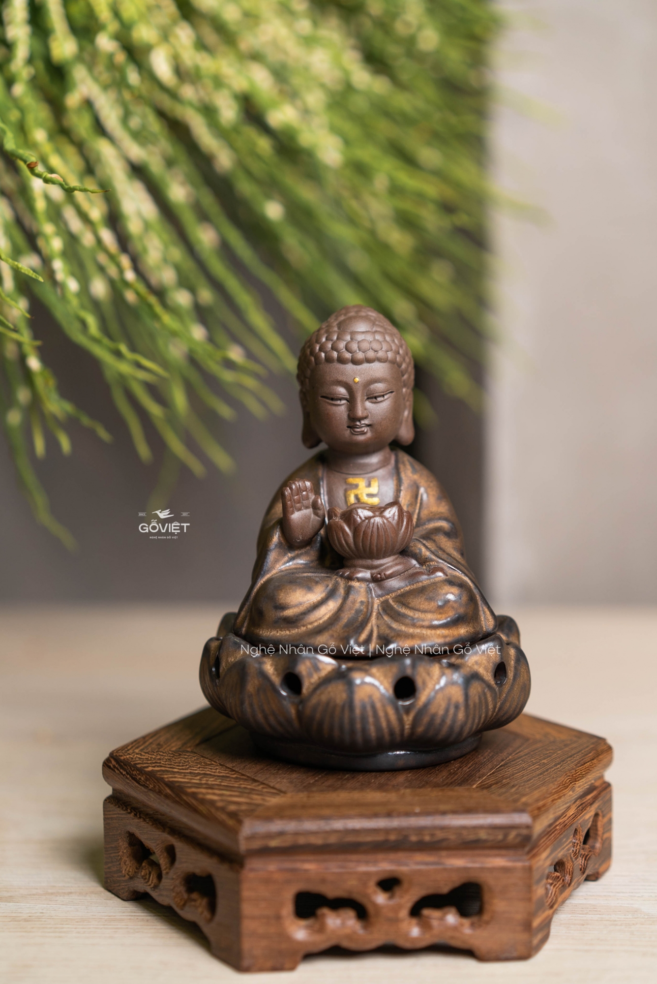 Phật xông trầm  - chất liệu sứ cách nhiệt cao cấp - màu xám