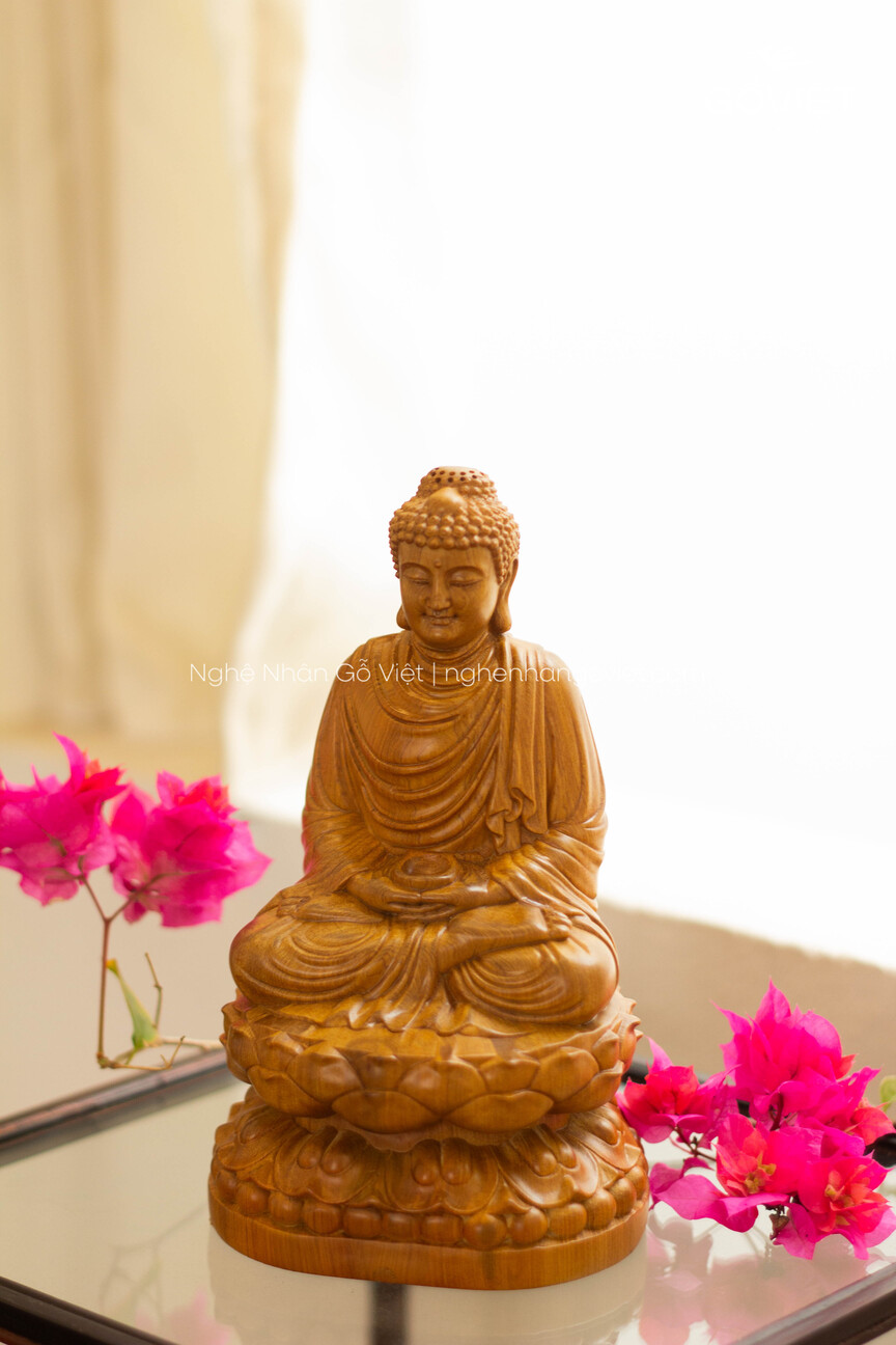 Tượng Phật Thích Ca Mâu Ni ngồi thiền gỗ Bách Xanh cao 20cm