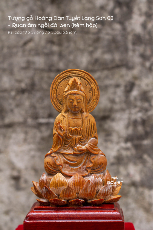 Tượng gỗ Hoàng đàn tuyết Lạng Sơn - Quan Âm ngồi đài sen 